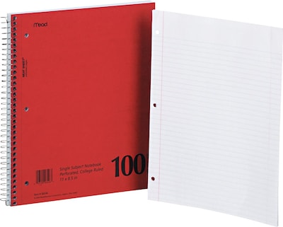 Mead 1-Subject Notebooks, 8.5 x 11, College Ruled, 100 Sheets, Multicolor (MEA06546)