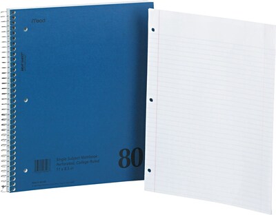Mead 1-Subject Notebooks, 8.5 x 11, College Ruled, 80 Sheets, Each (MEA06548)