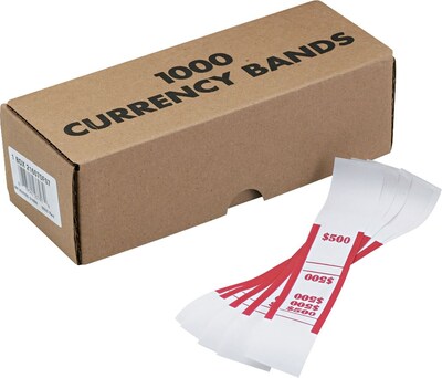 MMF Industries® Currency bands, Red/$500, 20,000/Carton