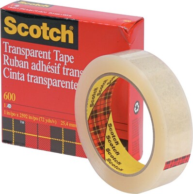 Scotch Transparent Clear Tape Refill, 1" x 72 yds., 3" Core, Clear, 36 Rolls/Pack, 36/Carton(600-12592CT)