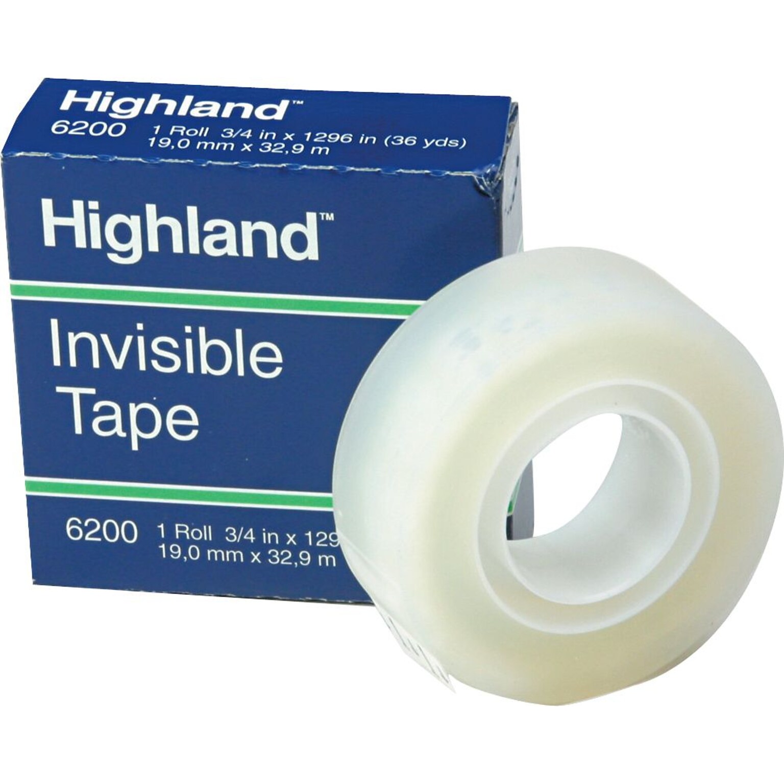 Highland Invisible Clear Tape, 0.75 x 36 yds., 1 Core, Invisible (6200341296)