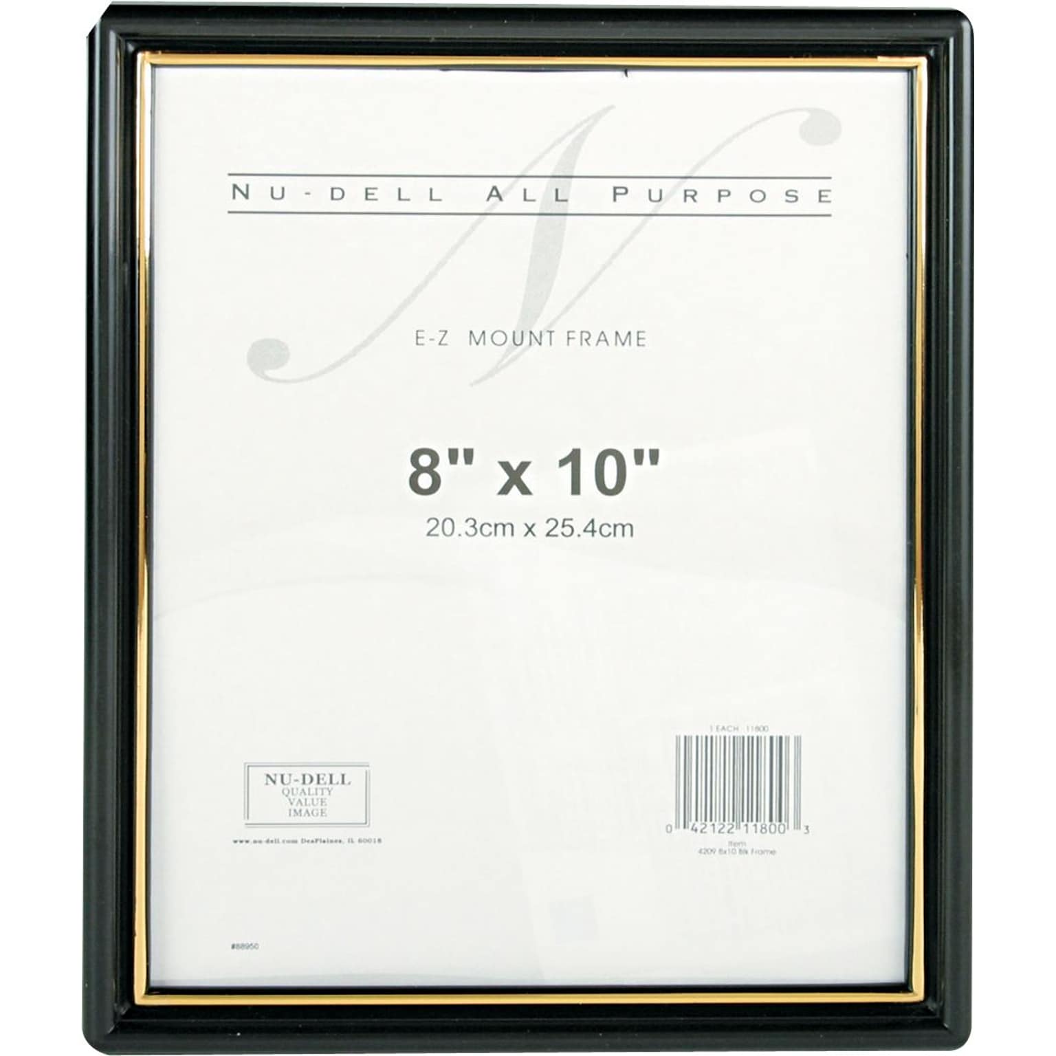 NuDell EZ Mount 8 x 10 Plastic Document Frame, Black with Gold Border  (11800)