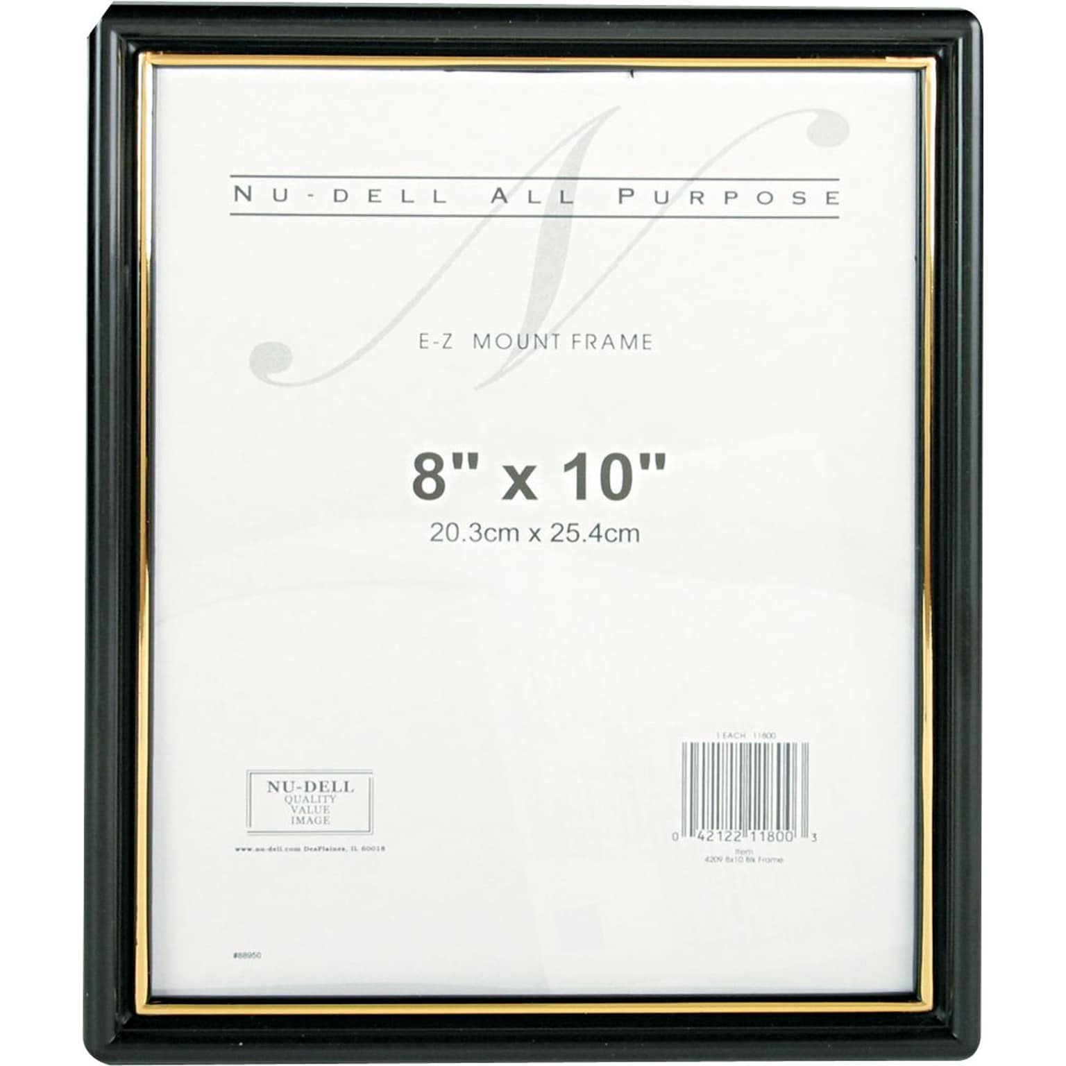 NuDell EZ Mount 8 x 10 Plastic Document Frame, Black with Gold Border (11800)