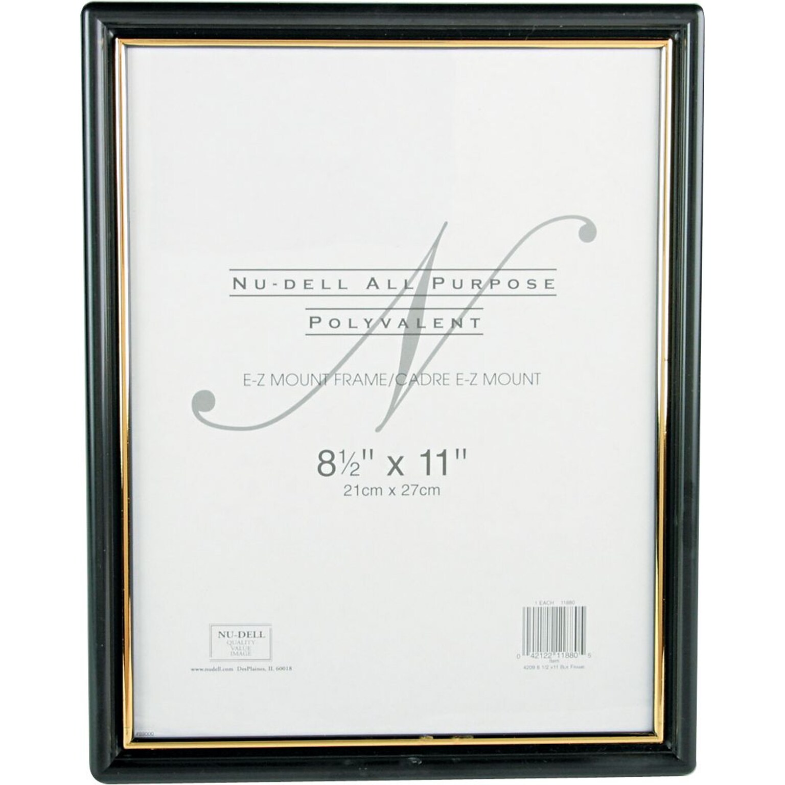 NuDell™ EZ Mount Document Frame, Black with Gold Border, 8 1/2 x 11