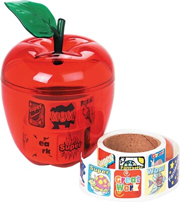 Reward Stickers in Red Plastic Apple, 1 x 1, 24 Designs, 600 Stickers