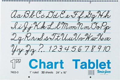 Pacon Two-Hole Punched Chart Tablet with Cursive Cover, 24 x 16, Ruled, 30 Sheets/Pk