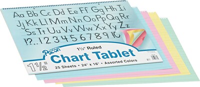 Pacon Chart Tablet, 24 x 16, 1.5 Ruled Writing Paper, Assorted Colors, 25 Sheets (PAC74734)