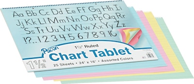 Pacon Chart Tablet, 24 x 16, 1.5 Ruled Writing Paper, Assorted Colors, 25 Sheets (PAC74734)