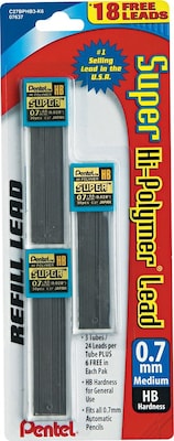 Pentel Super Hi-Polymer Lead Refill, 0.7mm, 30/Leads, 3/Pack (C27HBBP3)