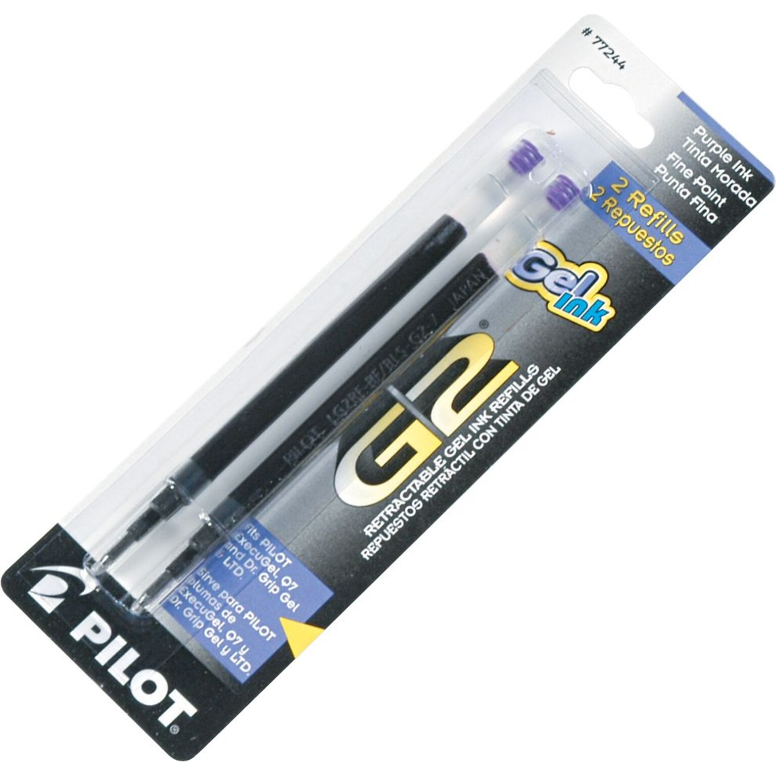 Pilot G2 Gel-Ink Pen Refill, Fine Tip, Purple Ink, 2/Pack (77244)