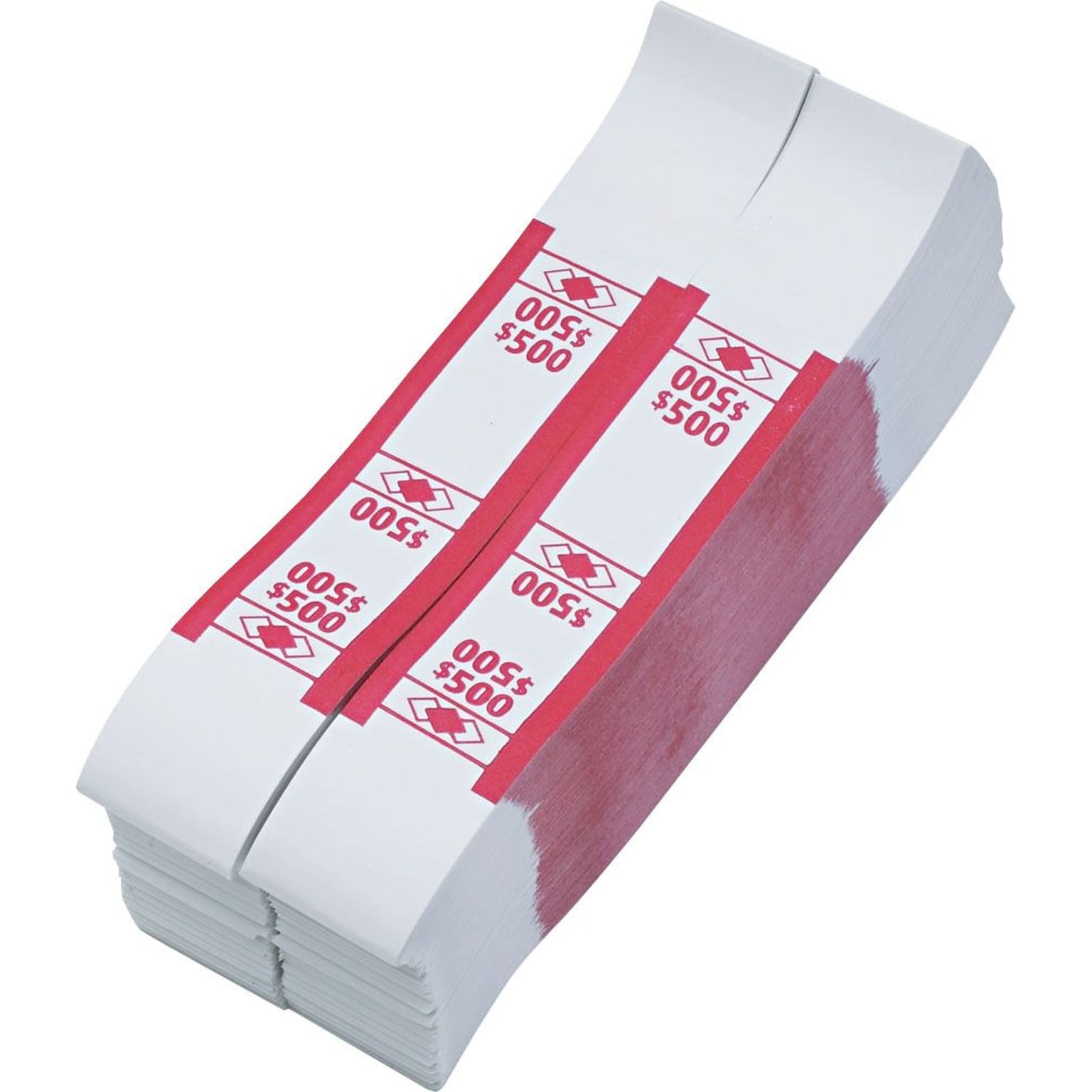 PM Company Self-Stick White Kraft Currency Straps, Color Coded for $500, Red, 1,000/Pack