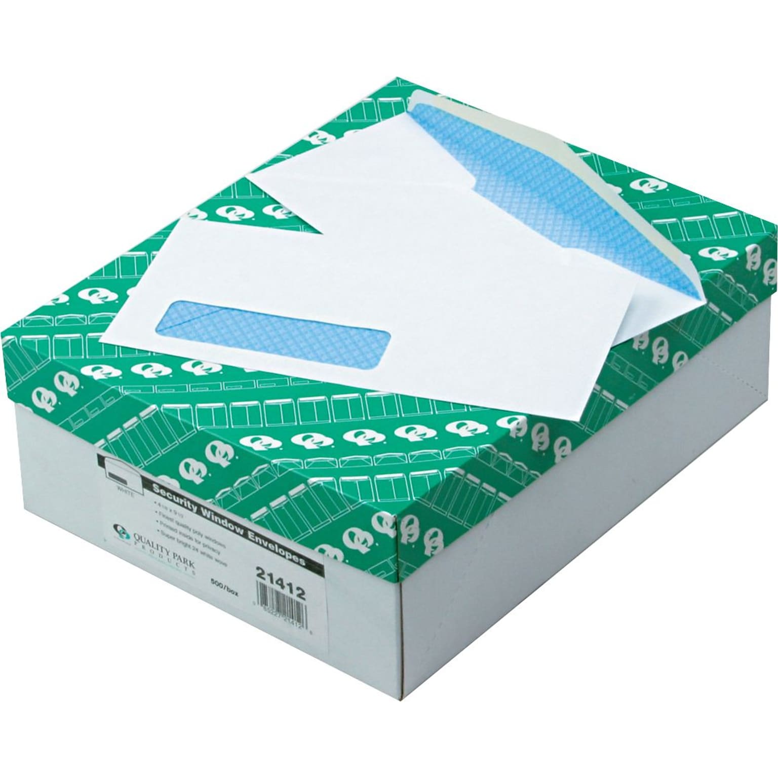 Quality Park Security Tinted #10 Window Envelope, 4 1/8 x 9 1/2, White, 500/Box (21412)
