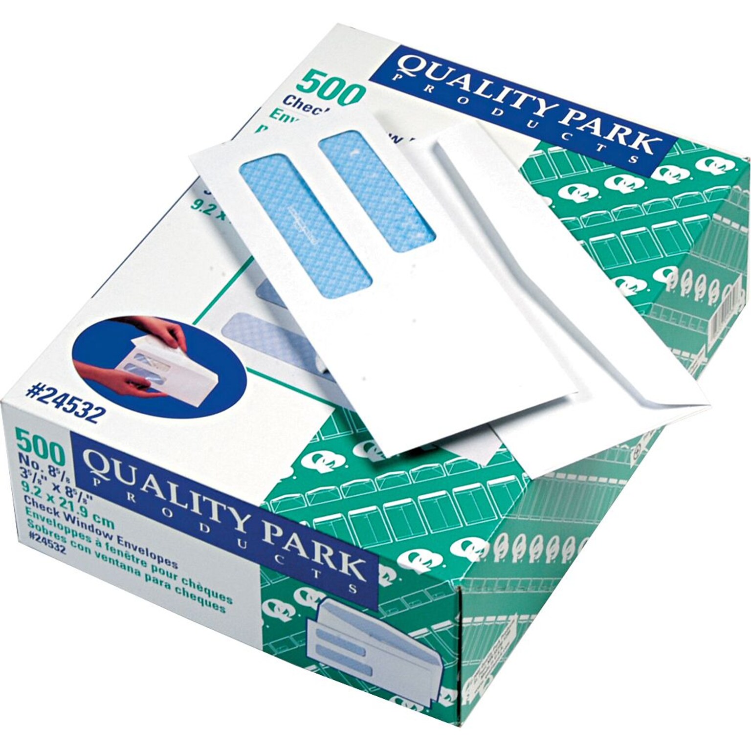 Quality Park Security Tinted #8 Double Window Envelope, 3 5/8 x 8 5/8, White, 500/Box (QUA24532)