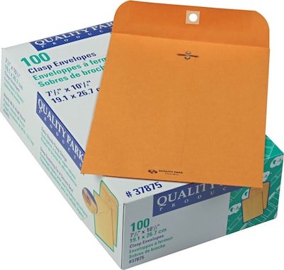 Quality Park Clasp & Moistenable Glue Catalog Envelope, 10 1/2 x 7 1/2, Brown, 100/Box (37875)