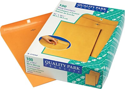 Quality Park Clasp & Moistenable Glue #15 1/2 Catalog Envelope, 12 x 15 1/2, Brown Kraft, 100/Box