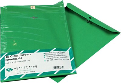 Quality Park Fashion Clasp Catalog Envelope, 9 x 12, Green, 10/Pack (38735)