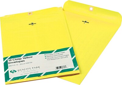 Quality Park 9 x 12 Yellow Clasp Envelopes, 10/Pack