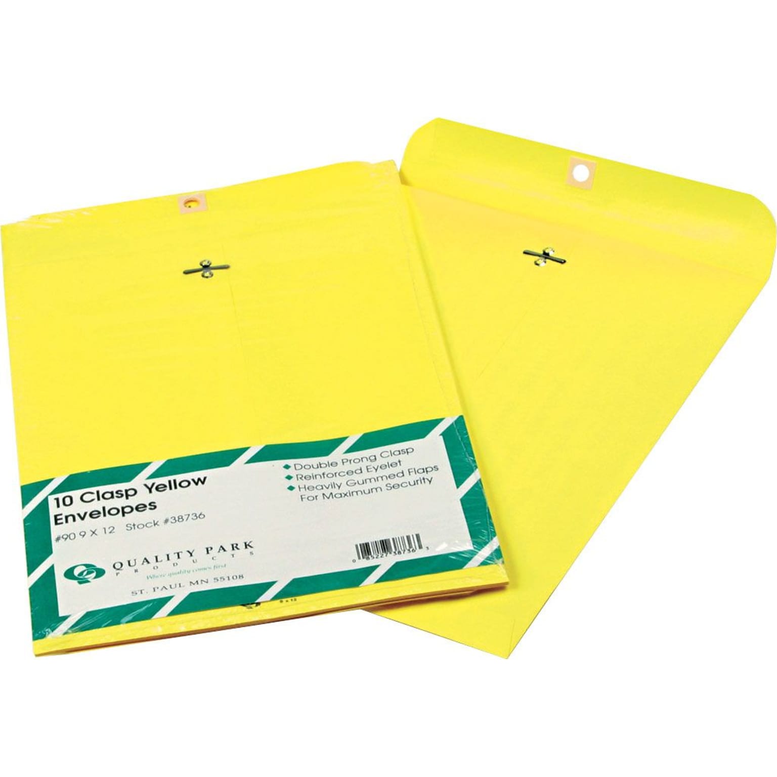 Quality Park 9 x 12 Yellow Clasp Envelopes, 10/Pack