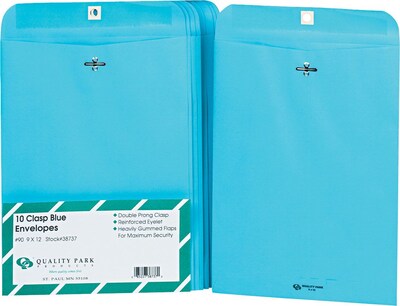 Quality Park Fashion Clasp & Moistenable Glue Catalog Envelope, 9 x 12, Blue, 10/Pack (38737)