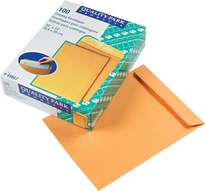 Quality Park Gummed Open-End Catalog Envelopes, 10 x 13, Brown, 100/Bx (QUA41667)