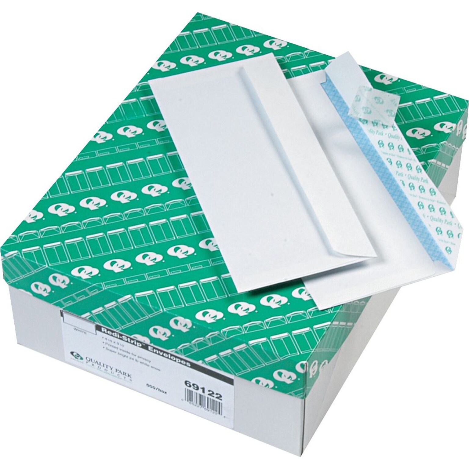 Quality Park Redi-Strip Self Seal Security Tinted #10 Business Envelope, 4 1/8 x 9 1/2, White Wove, 500/Box (69122)
