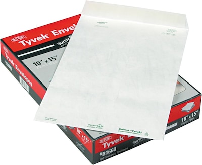 Quality Park Tyvek Flap-Stik Self Seal #98 Catalog Envelope, 10 x 15, White, 100/Box (R1660)