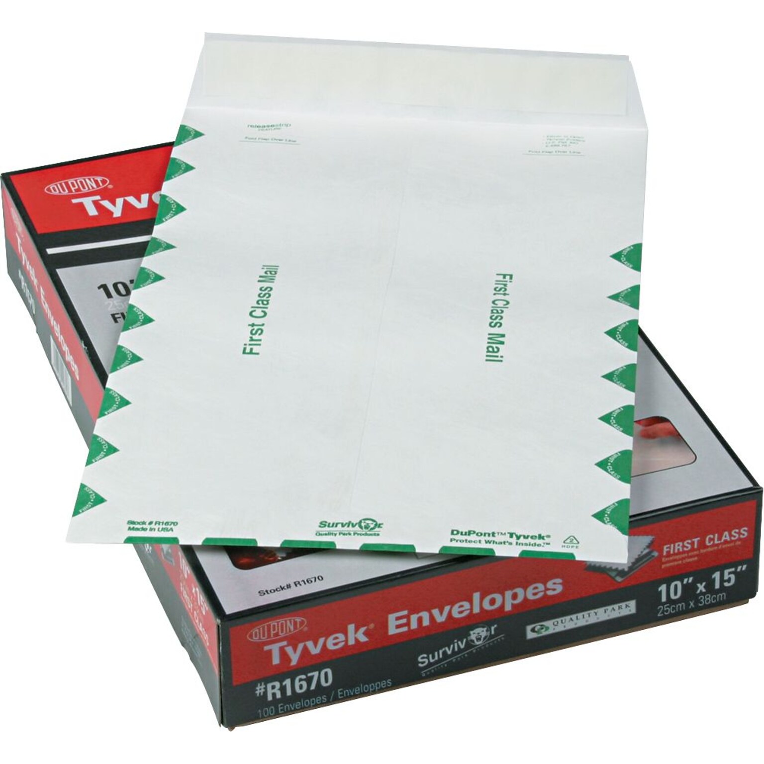 Quality Park Self-Adhesive USPS First Class Mailer Envelope, #98, 14-lb., Green/White, 10 x 15, 100/Bx