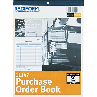 Rediform Purchase Order Book, 3 Parts, Carbonless, 8 1/2 x 11