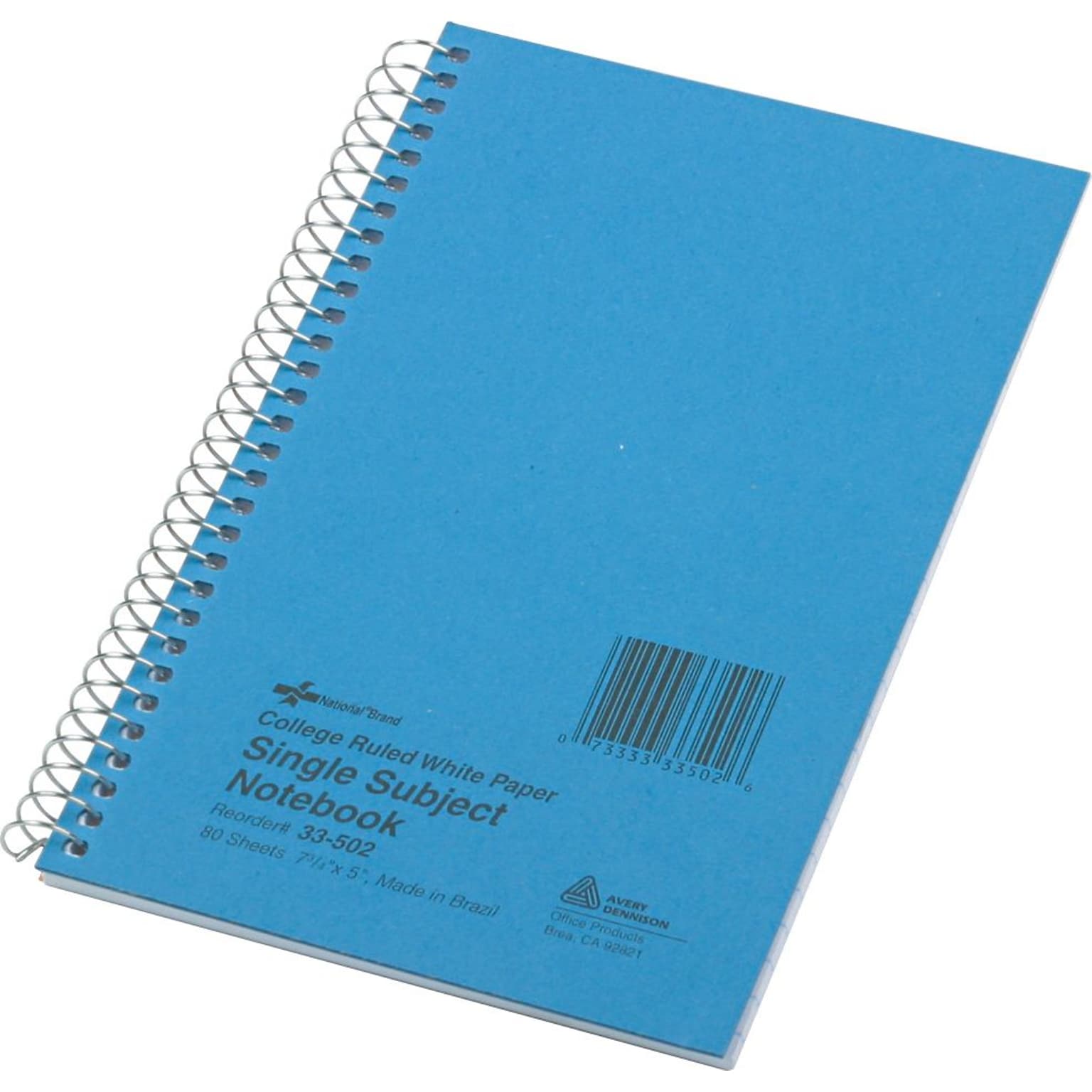 National Brand 1-Subject Notebook, College/Margin Ruled, 7 3/4 x 5, 80 Sheets/Book, Blue (33502)