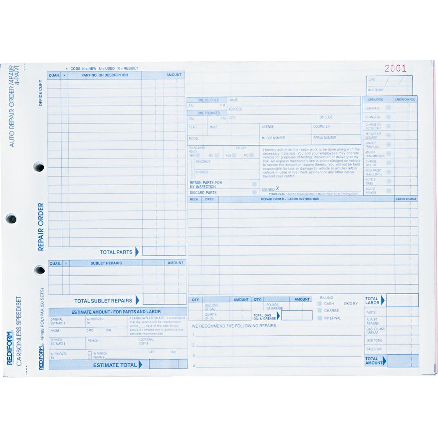 Rediform 4-Part Carbonless Purchase Requisitions, 8.5L x 11W, 50 Sets/Book (RED4P489)