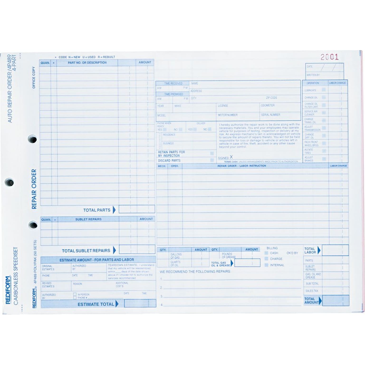 Rediform 4-Part Carbonless Purchase Requisitions, 8.5L x 11W, 50 Sets/Book (RED4P489)