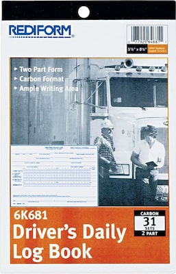 Rediform Drivers Daily Log Book, 2 Part Carbon, 5 1/2 x 7 7/8, 31 Sets per Book