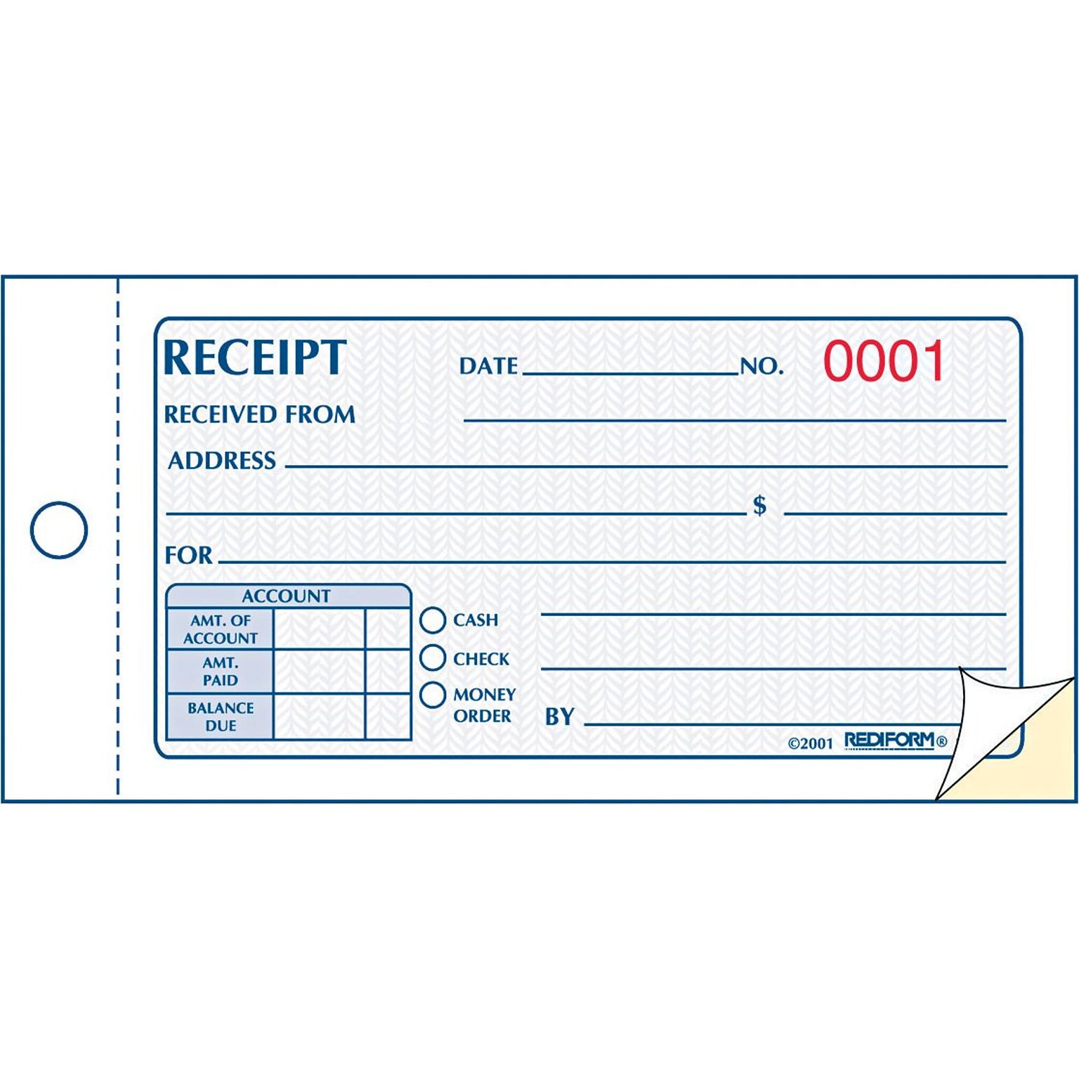 Rediform Money Receipt Books, Carbonless, 2 Parts, 2 3/4 x 5, 50 Sheets (8L820)