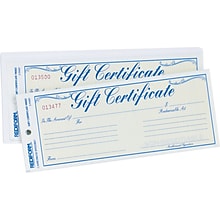 Gift Certificate W/Envelopes, Crbnls, 3-2/3x8-1/2, BE/GD