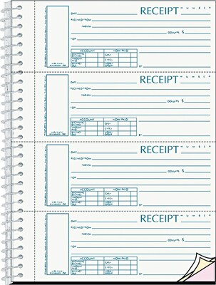 Rediform® Spiralbound Unnumbered Money Receipt Book, 2 3/4 x 7, Each (S16444W-CL)