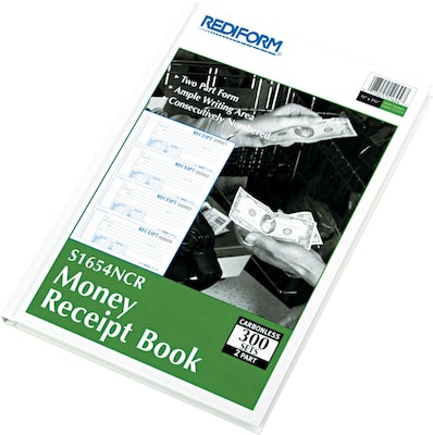 Rediform Carbonless Money Receipt Books, 11" x 8", 2-Part, 300 Sets (S1654NCR)