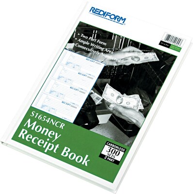 Rediform Carbonless Money Receipt Books, 11" x 8", 2-Part, 300 Sets (S1654NCR)