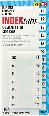 Redi-Tag® Self-Stick Index Tabs, 11-20, White, 7/16 x 1, 104 Tabs per Pack (31002)