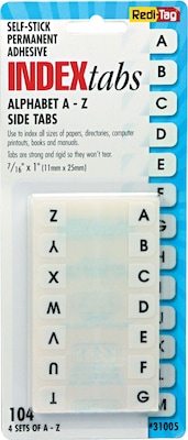 BTE A-Z Hanging Folder Tabs, 7/16" x 1", White, 104/Pack (31005)
