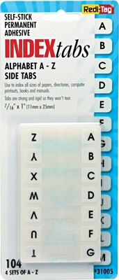 BTE A-Z Hanging Folder Tabs, 7/16" x 1", White, 104/Pack (31005)