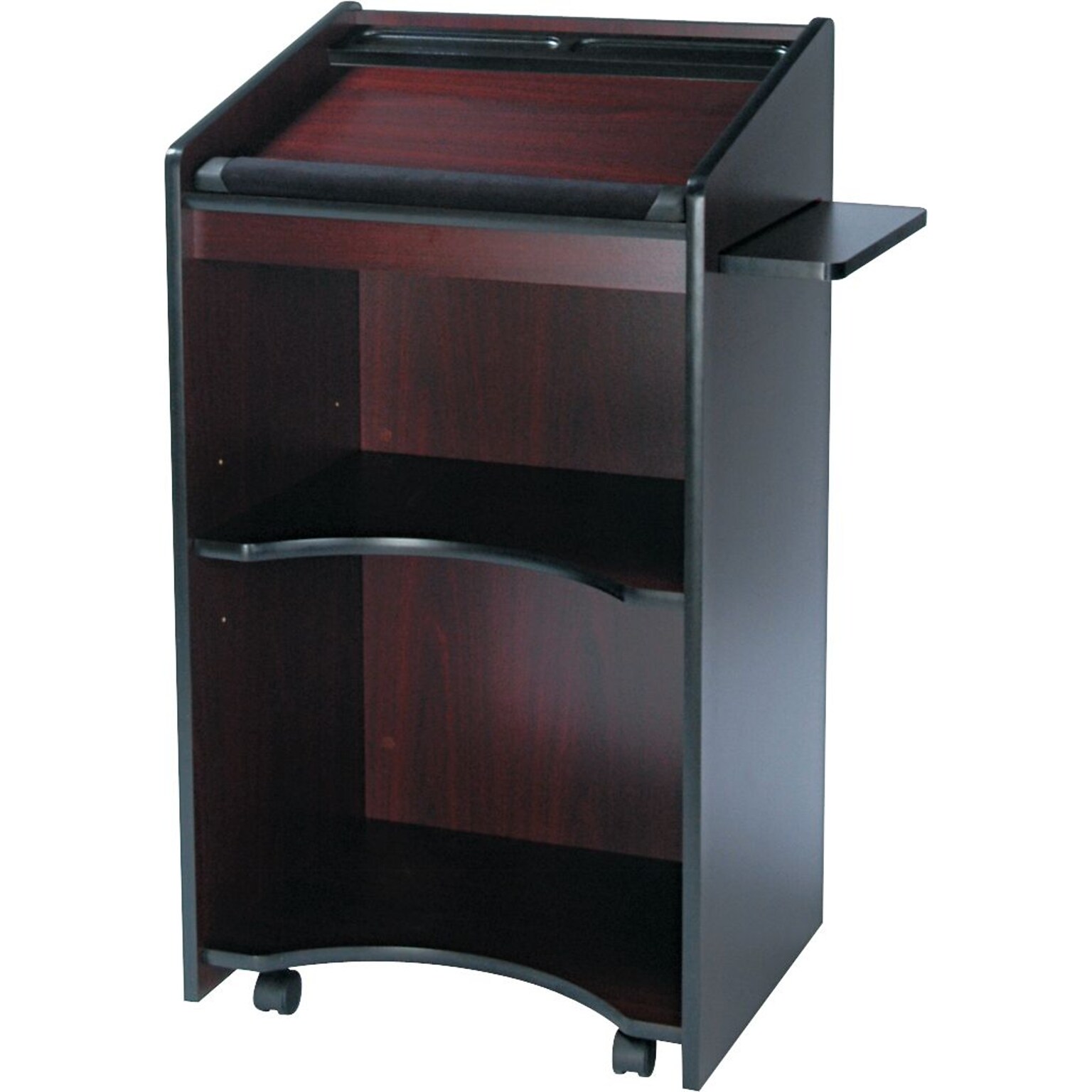 Safco Executive 2-Shelf Wood Mobile Presentation Cart with Swivel Wheels, Mahogany (8918MH)