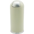 Safco Push Door Dome Top Receptacles Steel Trash Can with Lid, Putty, 15 gal. (9636PT)