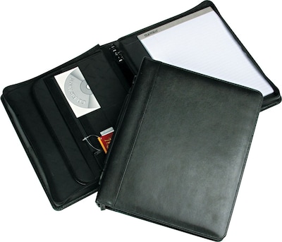 Samsill Regal™ Genuine Leather Zipper Ring Binder Padfolio, Black, 8 1/ ...