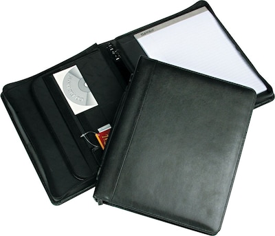 Samsill Regal Genuine Leather Zipper Ring Binder Padfolio, 8 1/2 x 11, Black (15540)