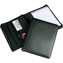 Samsill Regal Genuine Leather Zipper Ring Binder Padfolio, 8 1/2 x 11, Black (15540)