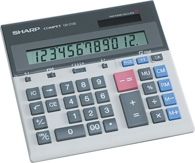 Sharp QS-2130 12-Digit Battery/Solar Powered Financial Calculator, Gray (QS2130)