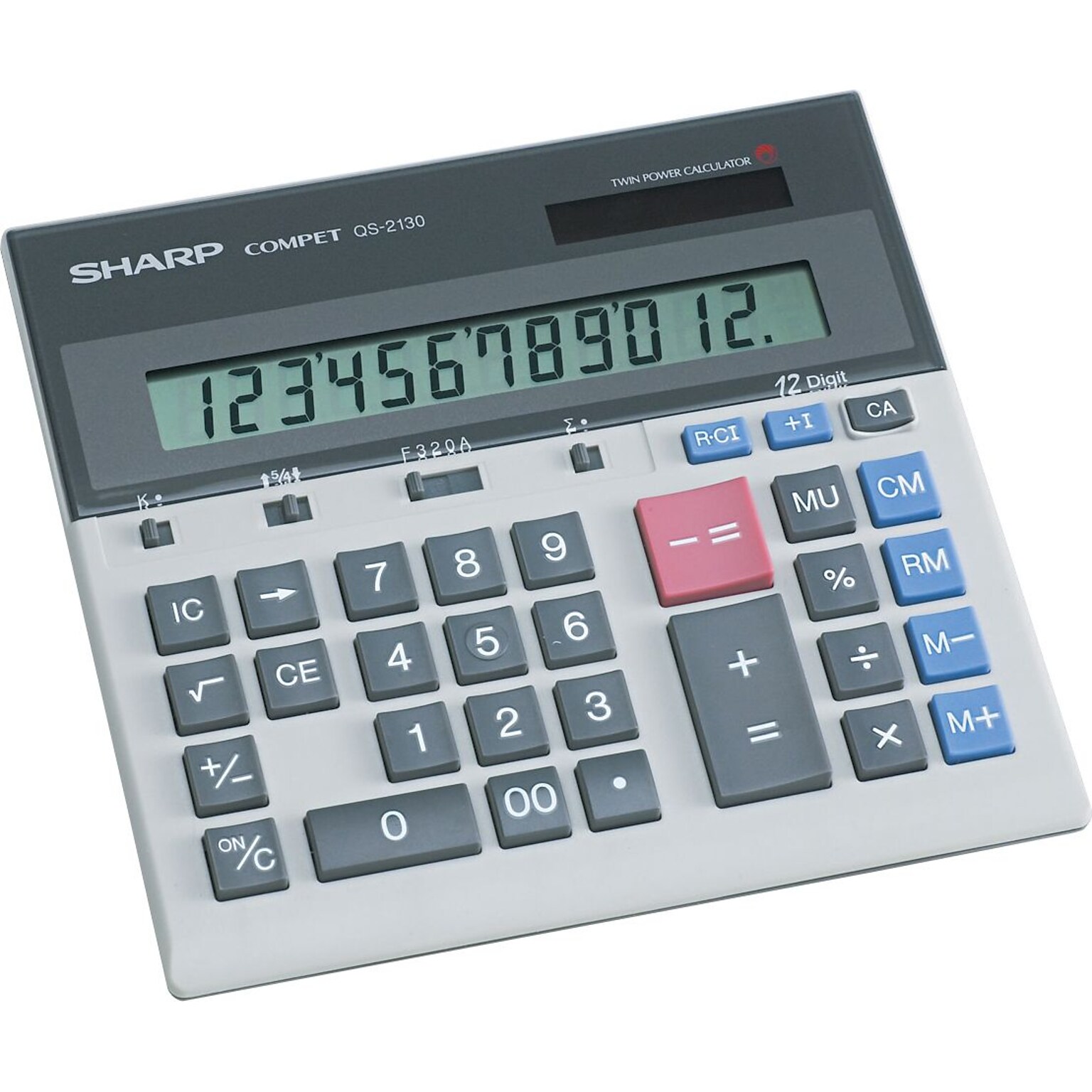 Sharp QS-2130 12-Digit Battery/Solar Powered Financial Calculator, Gray (QS2130)