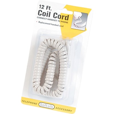 Softalk® Coiled Phone Cord, Plug/Plug, 12ft., Ivory