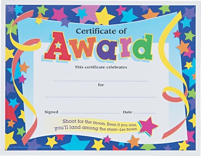 Trend Enterprises© Certificate of Award Certificates, Assorted Colors, 8 1/2H x 11W, 30/Pk