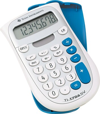 Texas Instruments 8-Digit Battery/Solar Powered Basic Calculator, Gray and Silver (TI-1706+ SOLAR)